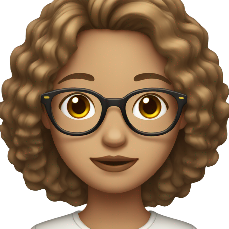 絵文字：茶色ウェーブヘアの眼鏡をかけた女の子、肌色は明るめ