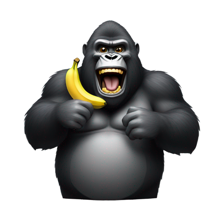 genmoji: A big fat gorilla holding a banana laughing