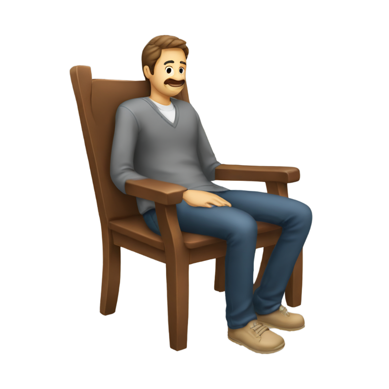 genmoji : Une chaise immense avec une personne assise dessus. La chaise est deux fois plus grande que la personne.
