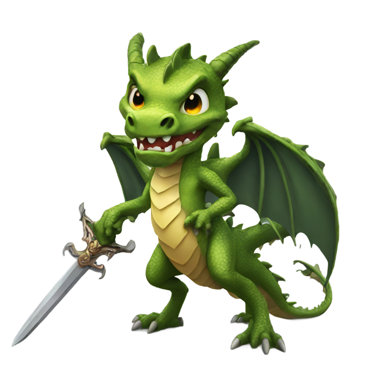 genmoji : Dragon effrayant tenant une épée