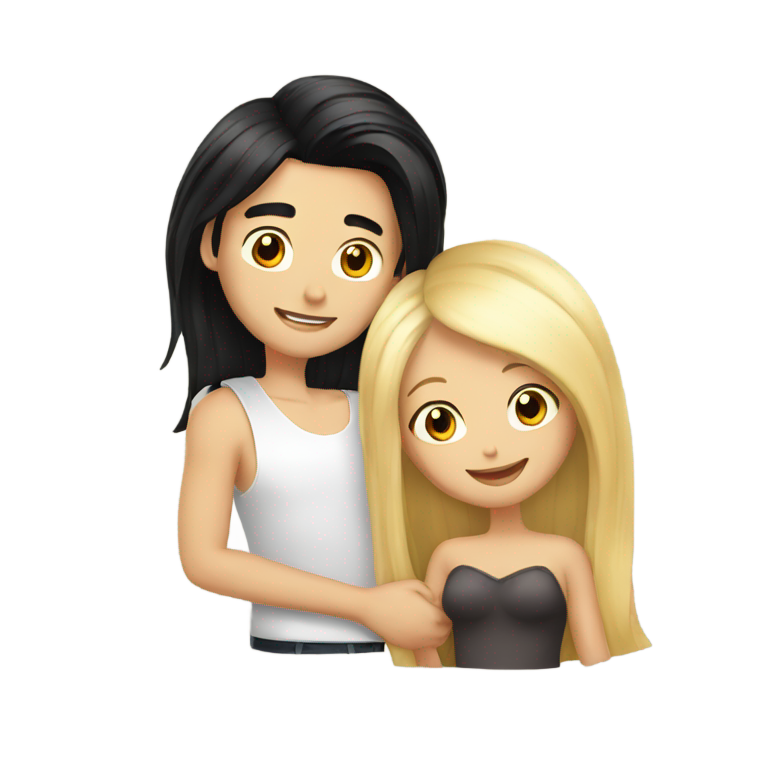 genmoji : Homme blond heureux avec une fille aux cheveux noirs faisant l'amour