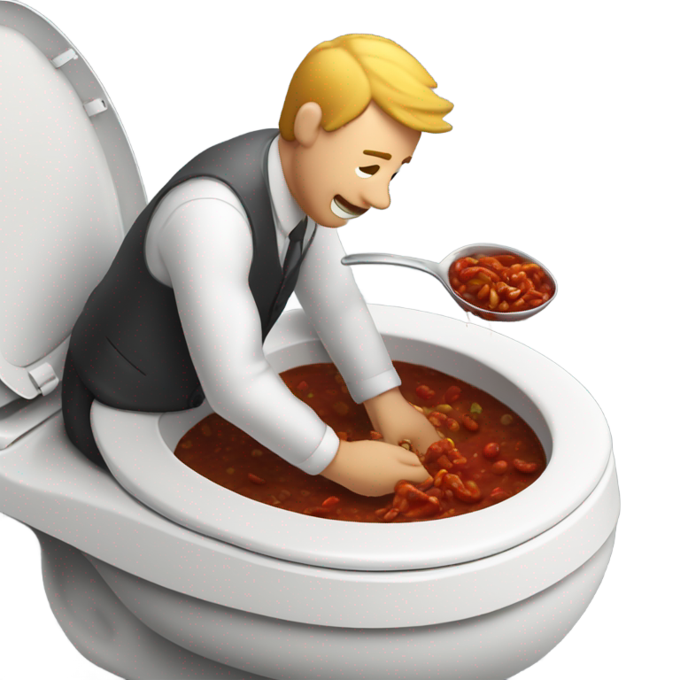 絵文字：トイレの便器からチリをすくい、夕食の客に出す男性
