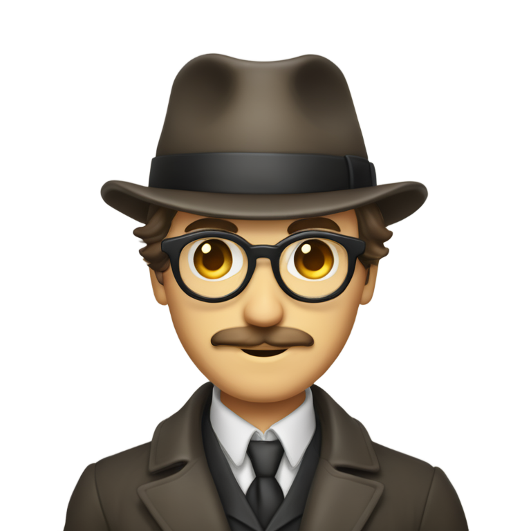 genmoji: gib mir eine detectiv taube, sie soll sonnenbrillen haben eine sherlock holmes hut und einen anzug, es soll von vorne gezeogt werden also frontal