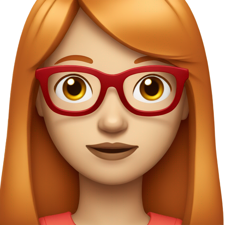 genmoji：直发刘海的红发女孩，戴红色方框眼镜，肤色白皙