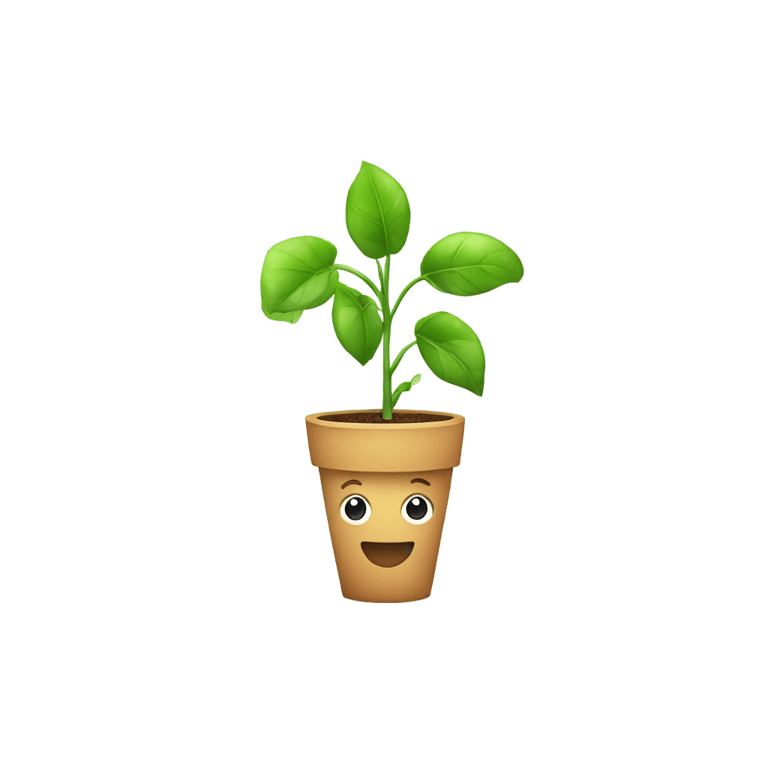 genmoji : a potted plant with a stem connecting to two leaves and a cute face ON the leaves