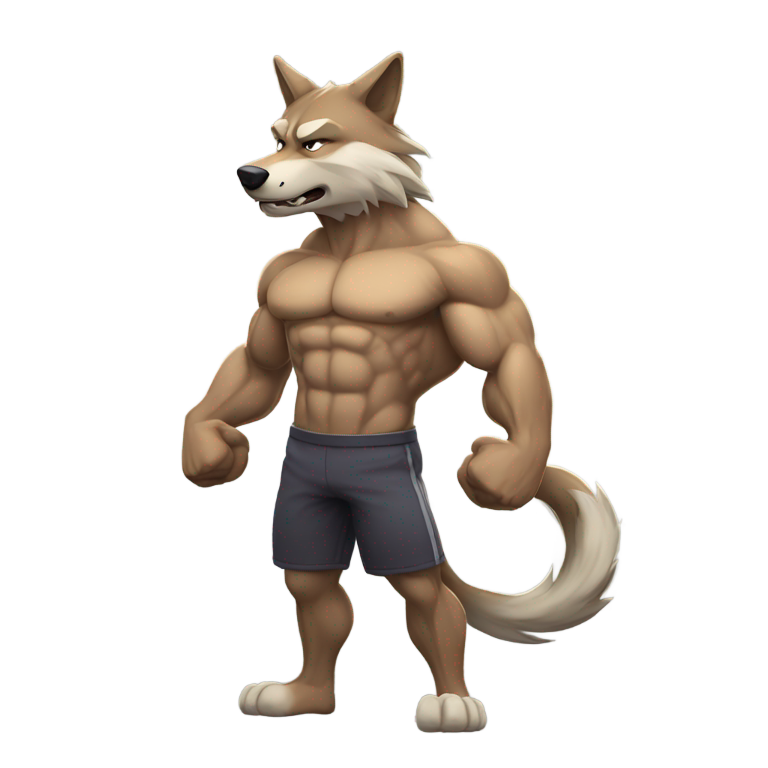 genmoji : Loup musclé faisant gonfler ses muscles
