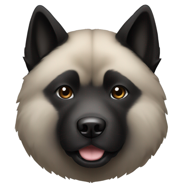 genmoji: One fully Black Akita dog face, wide, like a bear, with pointy ears.