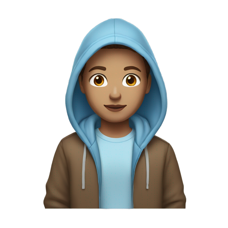 genmoji : Peau claire, yeux bleus, cheveux légèrement roux-bruns, portant un sweat à capuche bleu clair sans veste et un legging noir.