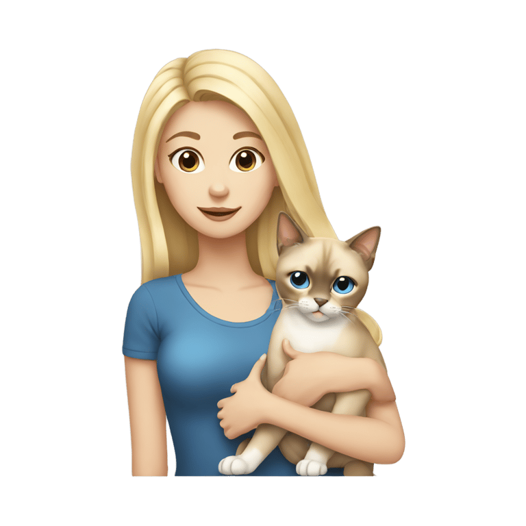 genmoji : blonde girl holding a siamese cat