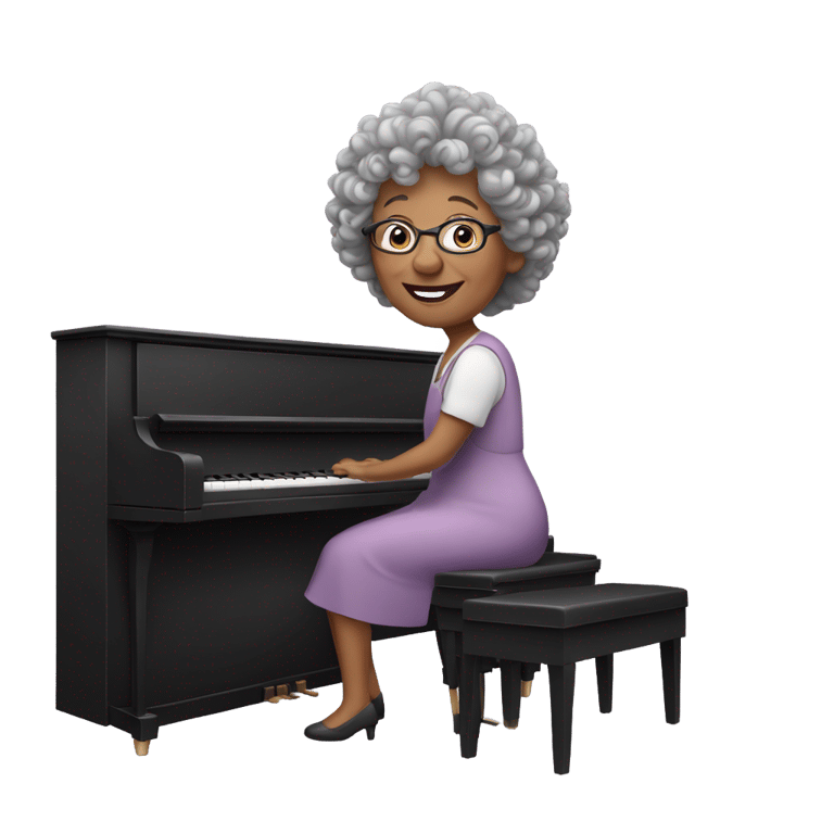 絵文字：Old piano teacher( gramma with curly hair, short) playing piano