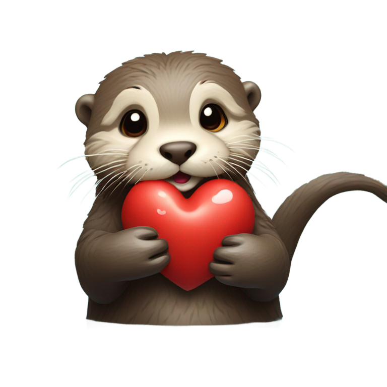 genmoji：可爱的水獭漂在水面上，双手捧着一颗红心（就像原版iPhone水獭表情）
