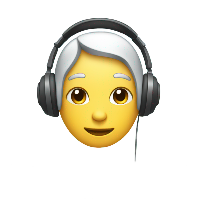 genmoji：面无表情低头戴着耳机使用Mac笔记本电脑