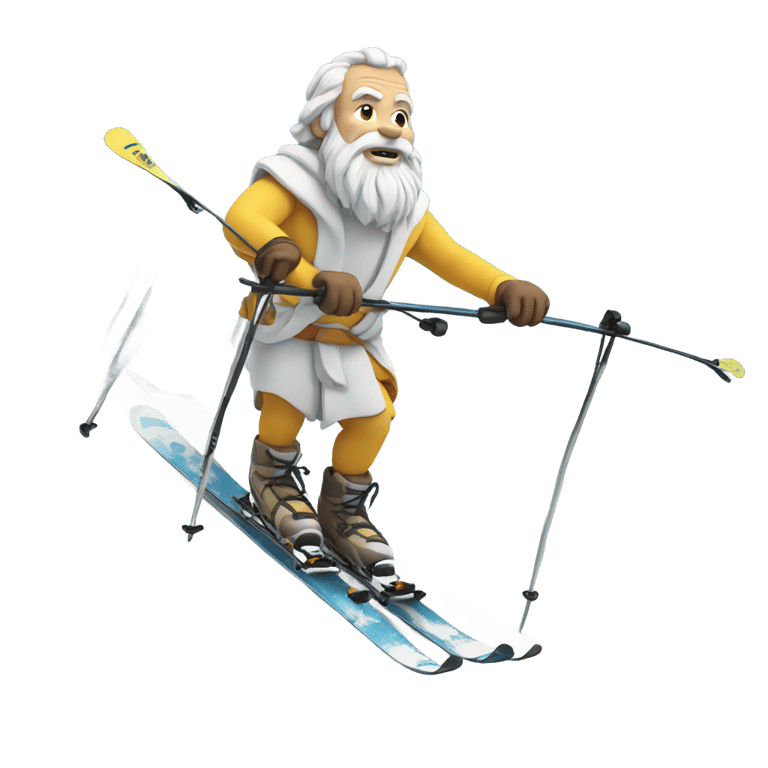 genmoji: socrates on mountain skis