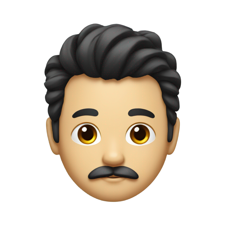 genmoji : Cheveux noirs peignés sur le côté droit et moustache rectangulaire centrée sous le nez, me regardant.