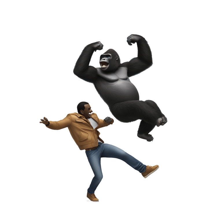 genmoji : Diddy dancing with a gorilla while flying