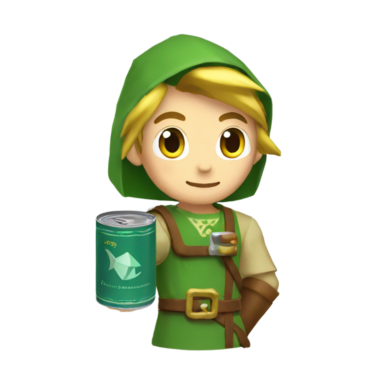 genmoji: Link from legend of zelda holding a can of tuna