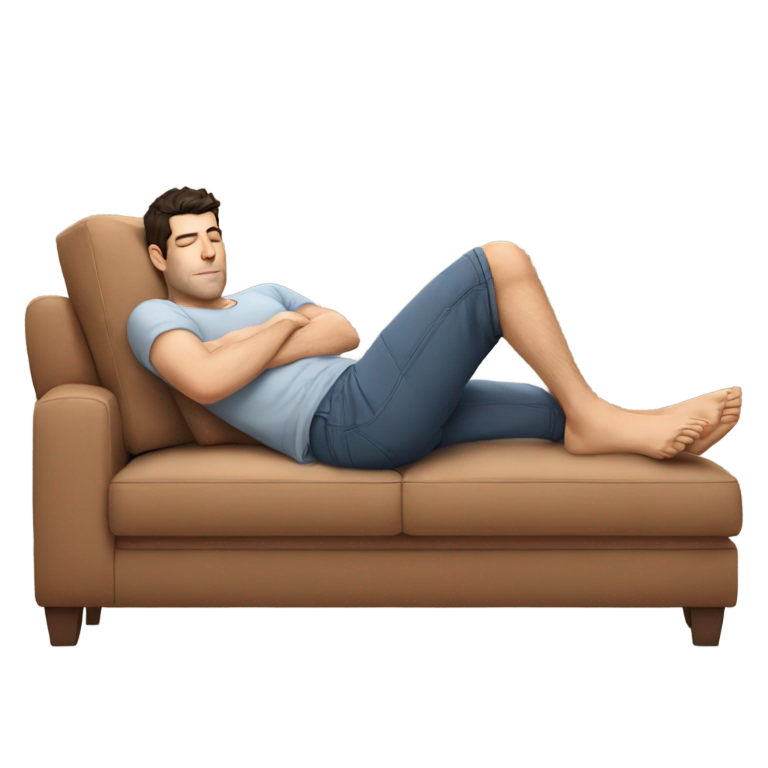 genmoji：马克斯·格林菲尔德穿着短裤，躺在沙发上睡觉。