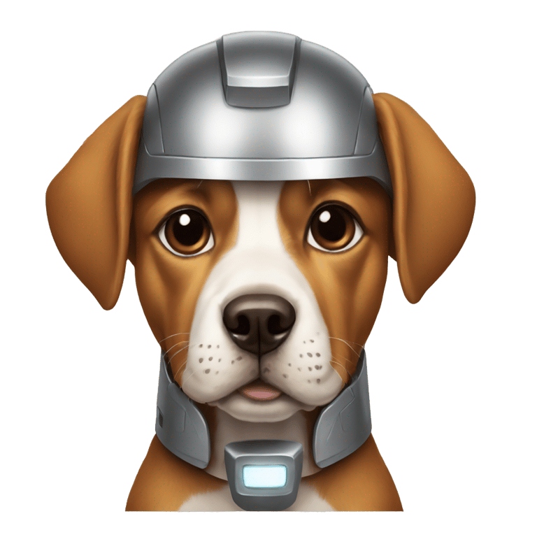 genmoji : a dog with a iron man helmet