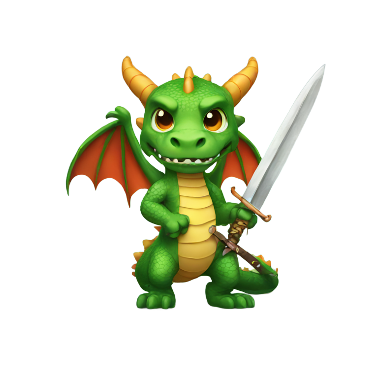 genmoji : Dragon tenant deux épées