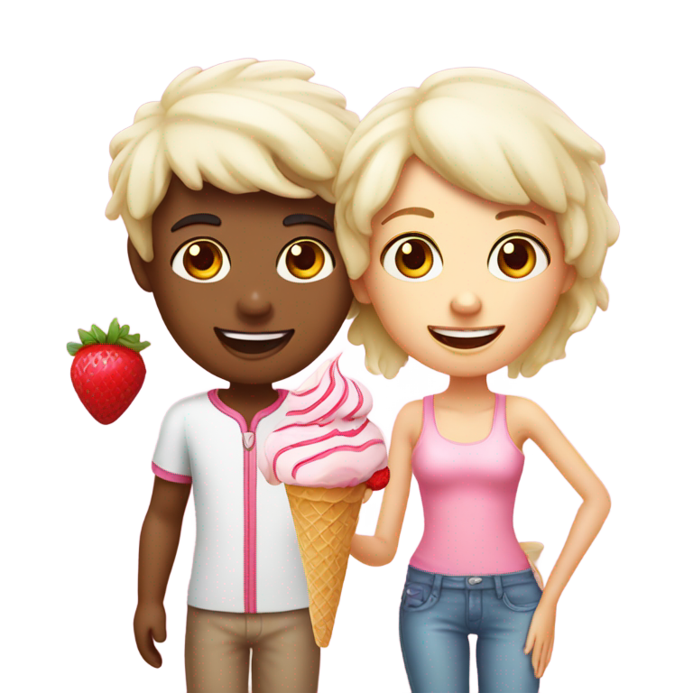 genmoji：香草冰淇淋男孩与草莓冰淇淋女孩