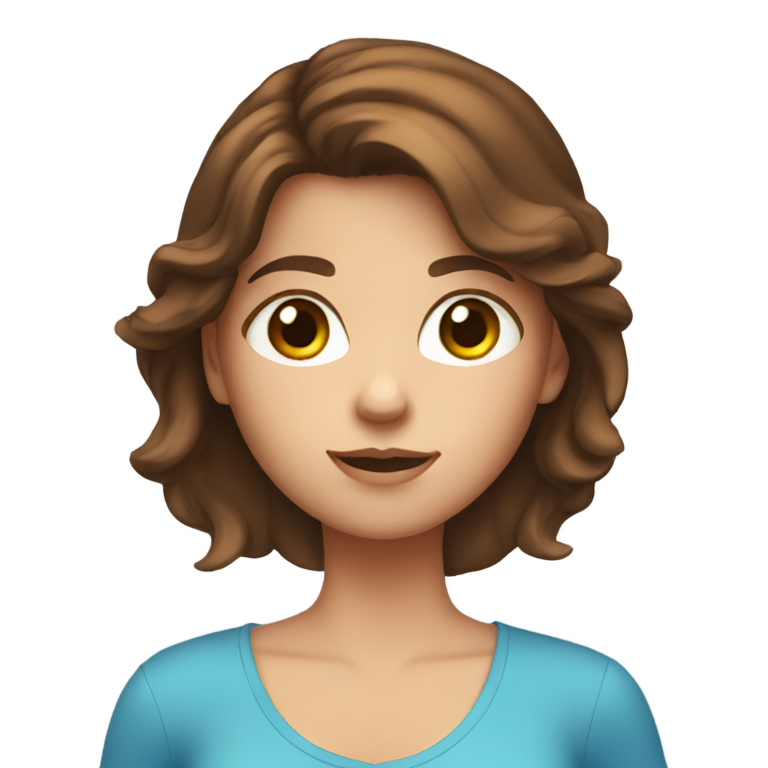 genmoji: girl with brown hair and blue eyes. she has a phone in her hands