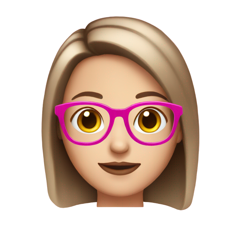 genmoji: white girl short brown bob pink glasses cute