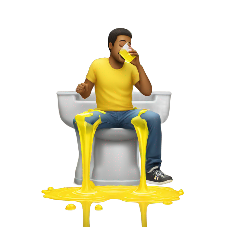 絵文字：自分の足の間から出る黄色の液体を飲む男性