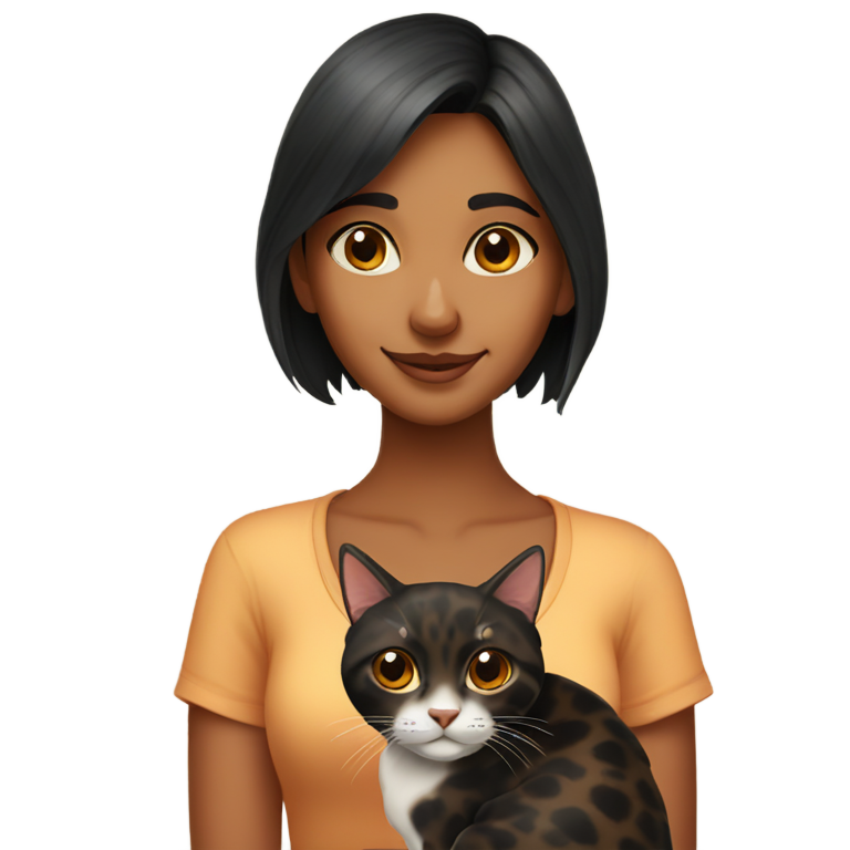 genmoji : Jolie fille indienne avec un chat écaille de tortue