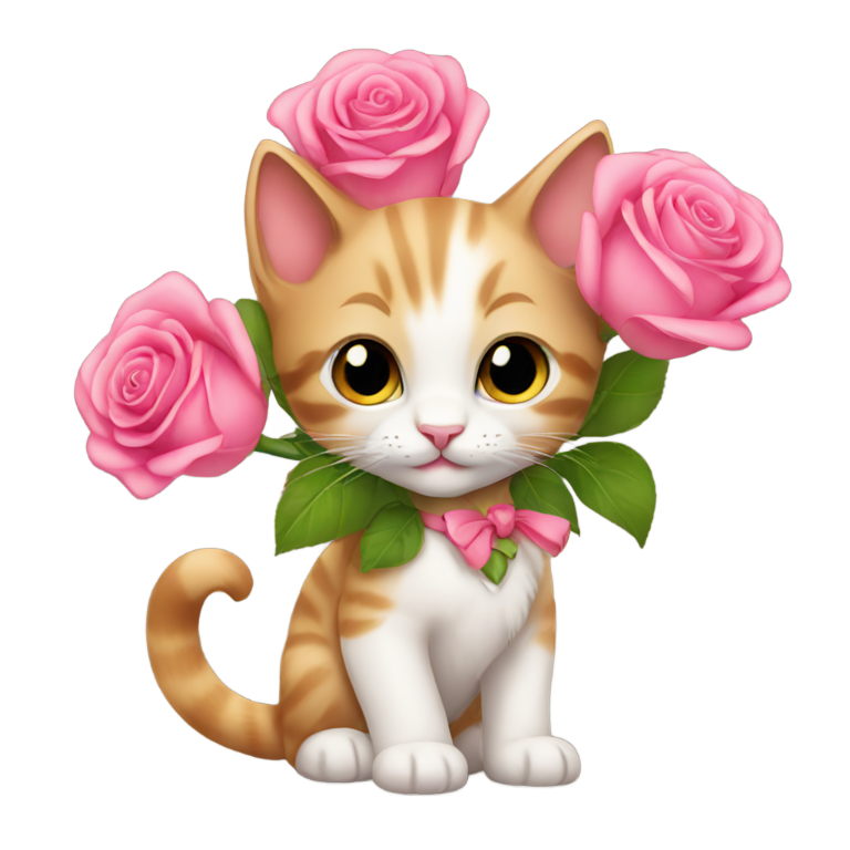 genmoji : Prince chaton tenant un bouquet de roses colorées
