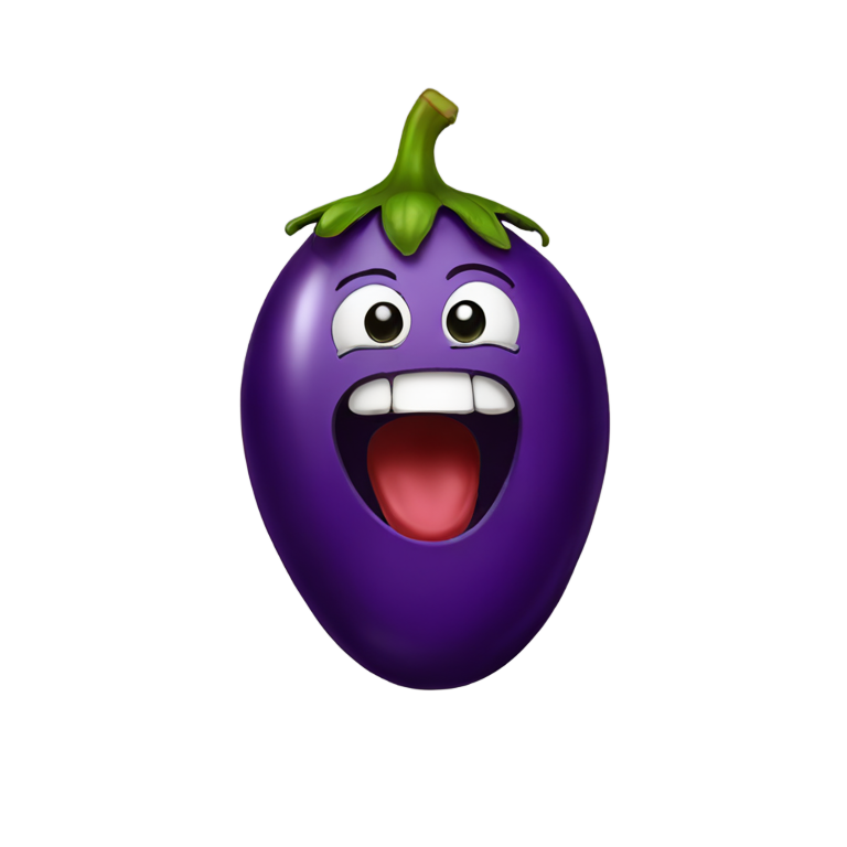 genmoji: Emoji with eggplant in mouth and on The side of The mouth a Little Bit of semen Running out