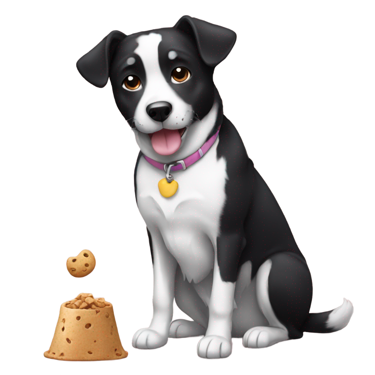 genmoji : Chien noir et blanc assis pour une friandise