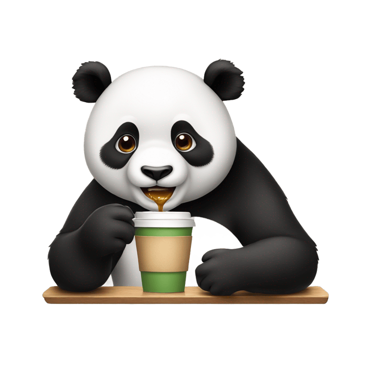 genmoji: a panda eating coffee