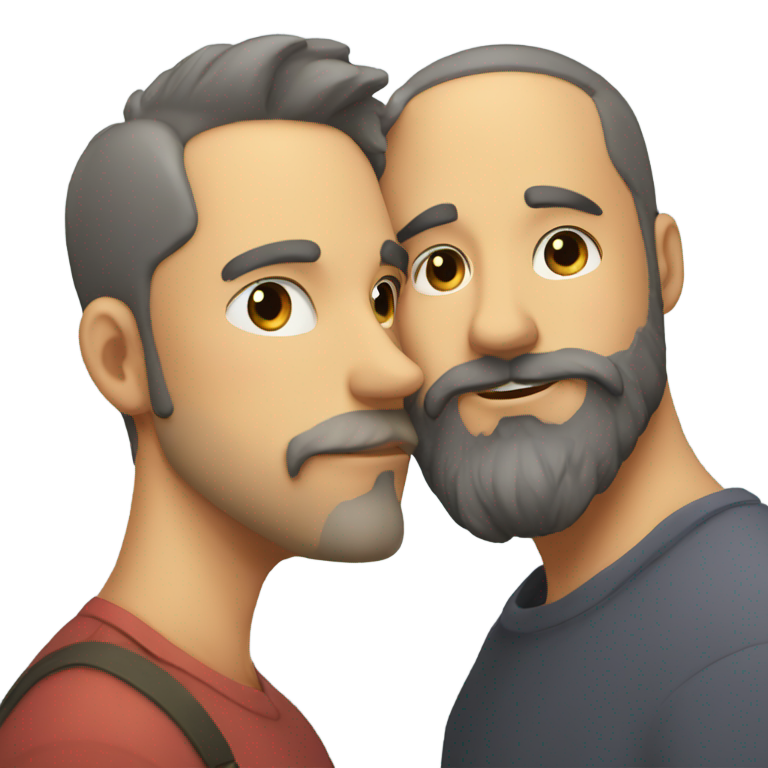 genmoji：成熟的黑发胡子男同性恋者亲吻年轻男子