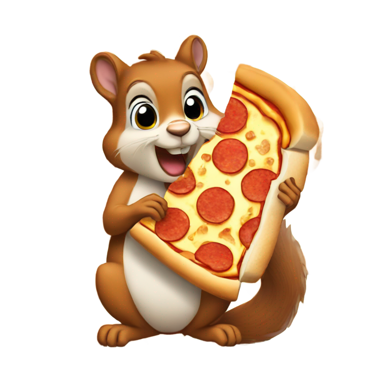 genmoji: squirrel eating pizza