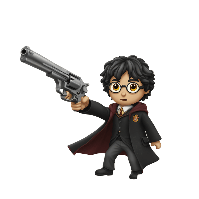 genmoji：harry potter shooting a gun