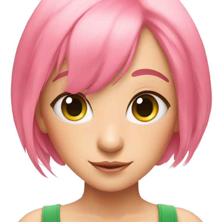 genmoji : Caméléon sur une fille aux cheveux roses courts et aux yeux verts.