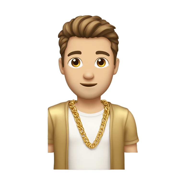genmoji：棕发无胡须的白人男性，穿着金色衬衫，戴着金色项链和金色腕带。