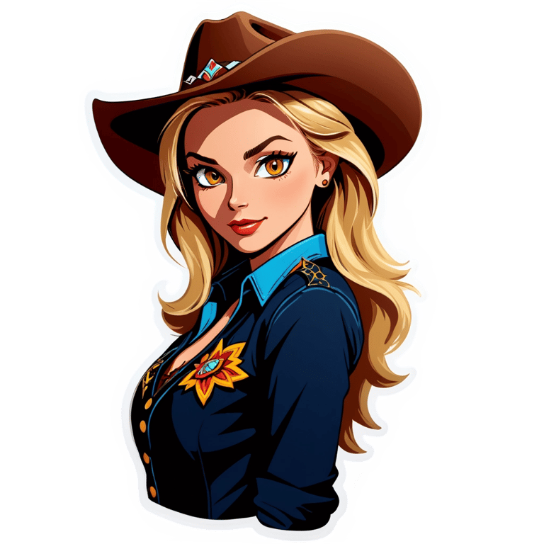 genmoji: Blonde haired hazel eyes woman in sexy cowgirl attire