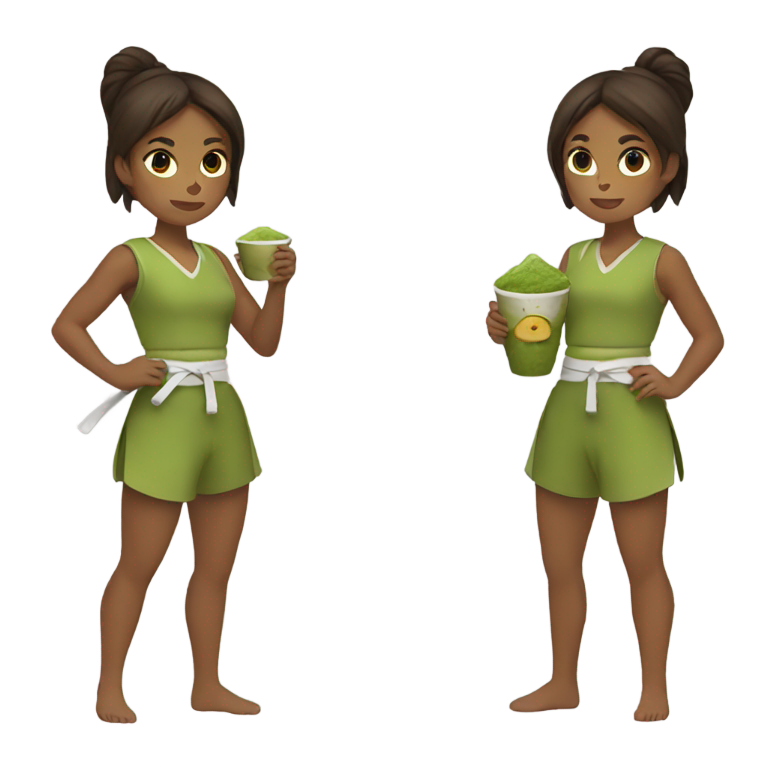genmoji: Brown girl fighter holding a matcha