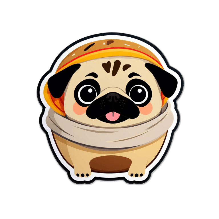 genmoji : Un pug/burrito vraiment mignon et appétissant/câlin.