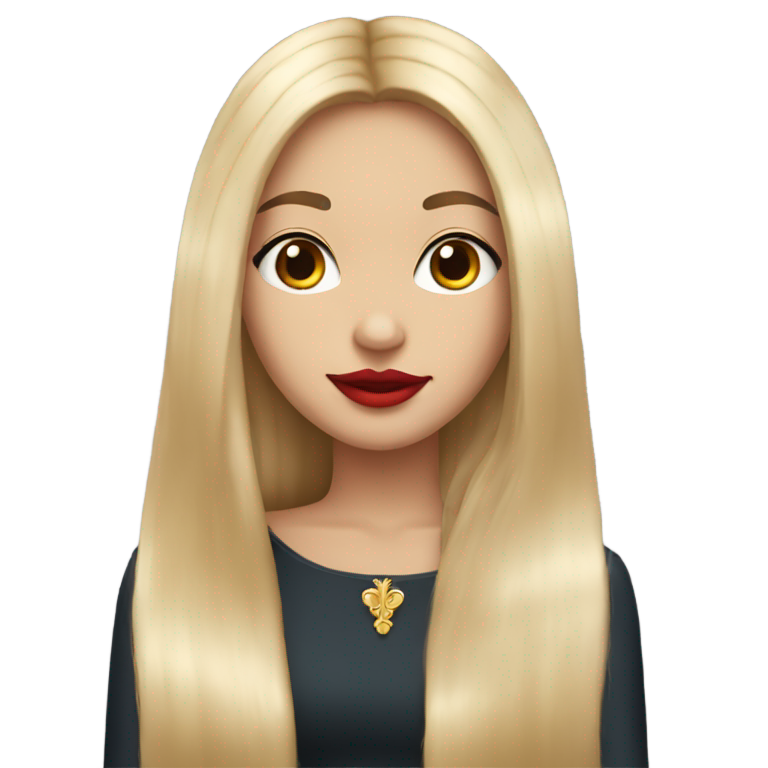 genmoji : Une fille mignonne inspirée par une princesse, avec de longs cheveux raides et détachés, portant du rouge à lèvres rouge.