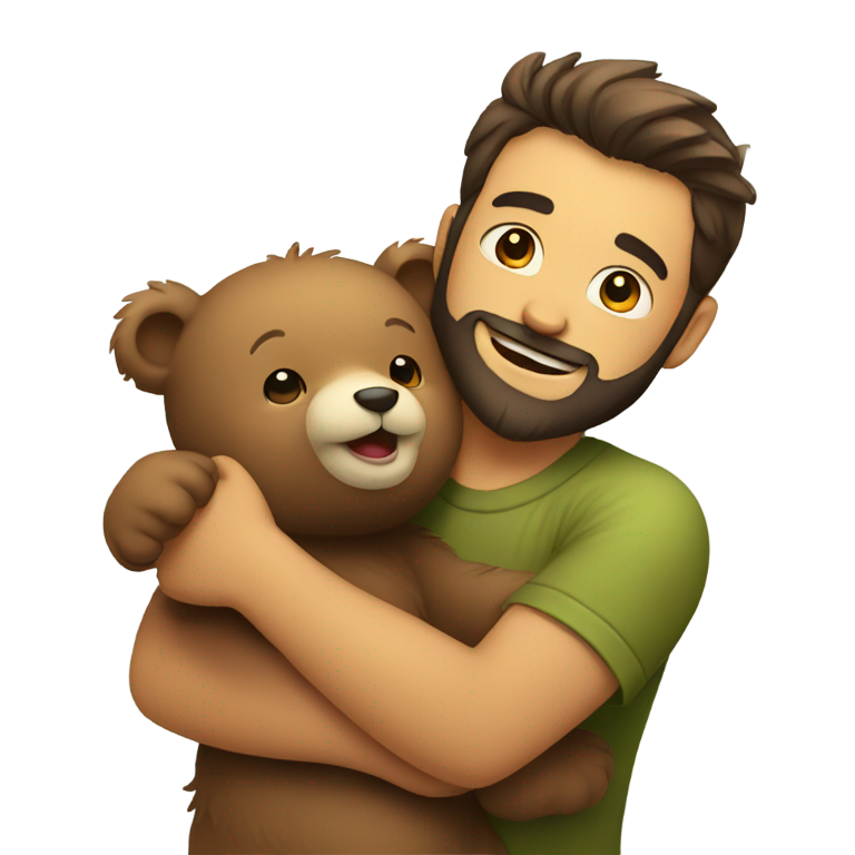 絵文字：赤ちゃんクマとヒゲの男性が抱き合う。