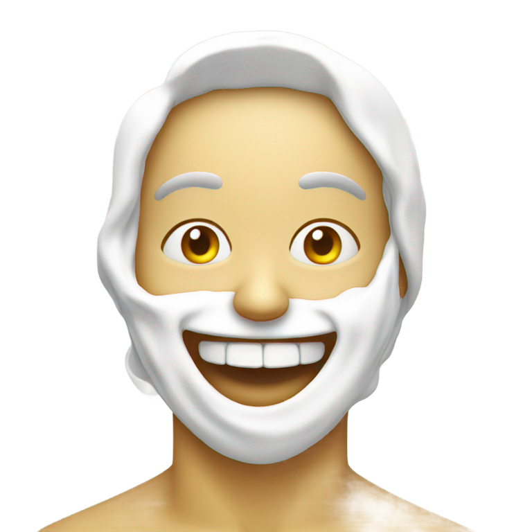 genmoji: smiling emoji covered in white sauce on face grinning