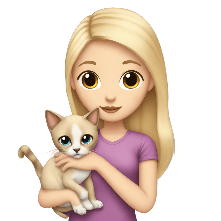 genmoji : blonde haired girl holding a siamese cat