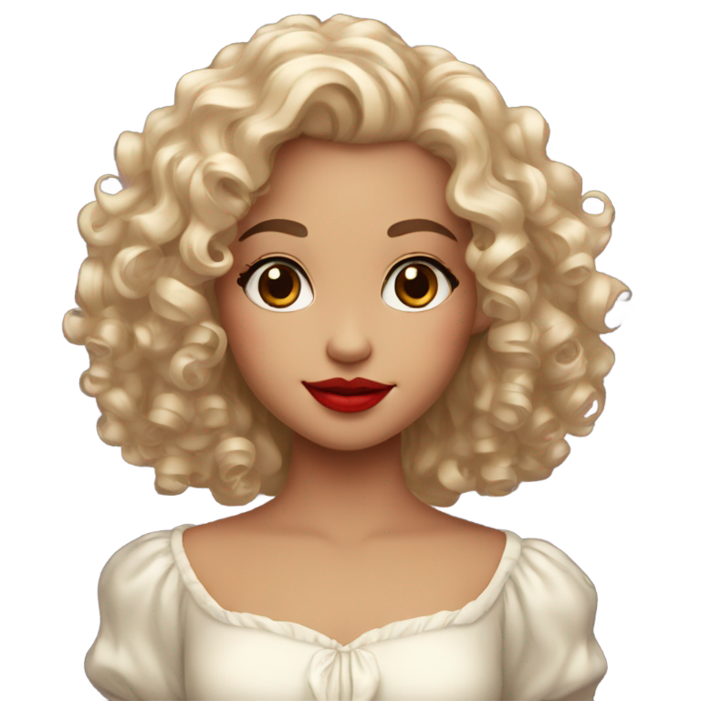 genmoji: A princes inpired cute looking girl with. Curly hair open hair with red lipstick