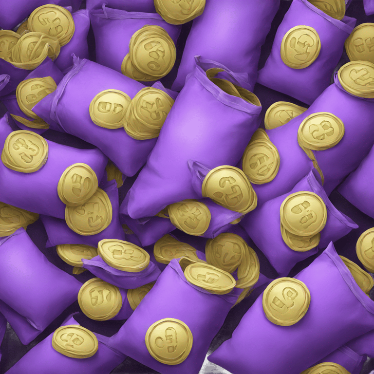 genmoji : Sacs violets avec de l'argent à l'intérieur