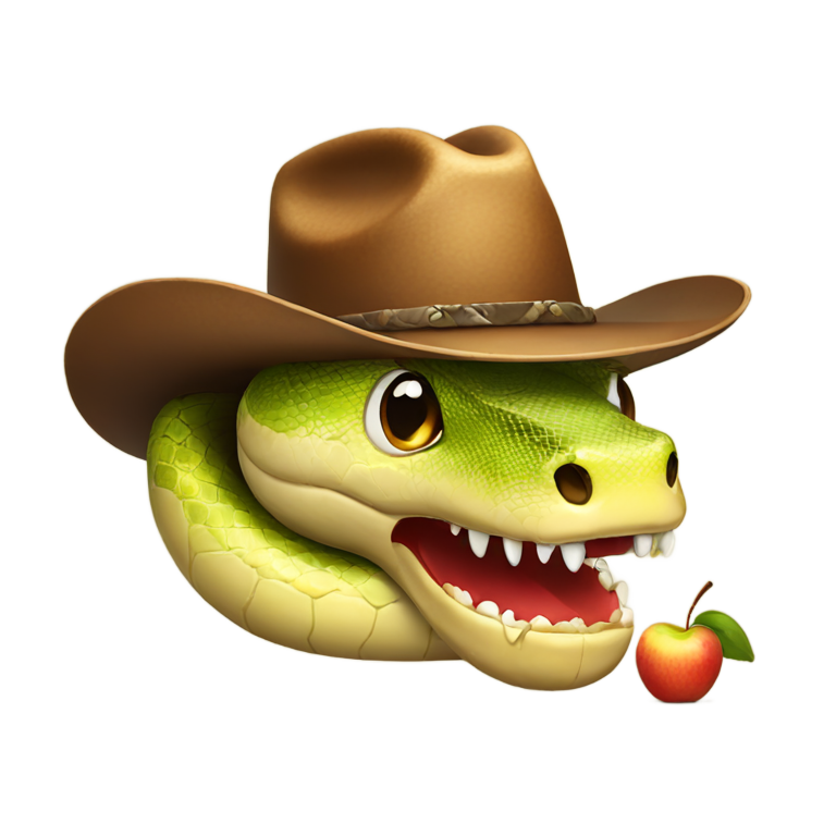 genmoji：一条戴着牛仔帽的蛇咬着一半苹果