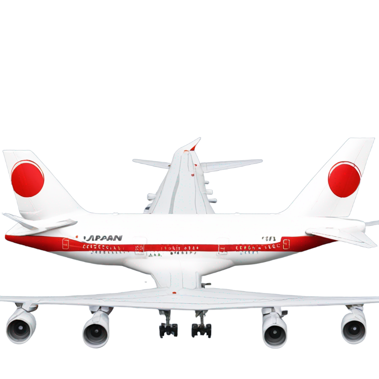 genmoji: Japan Airlines Boeing 747 black, red, and white with no vertical stabilizer