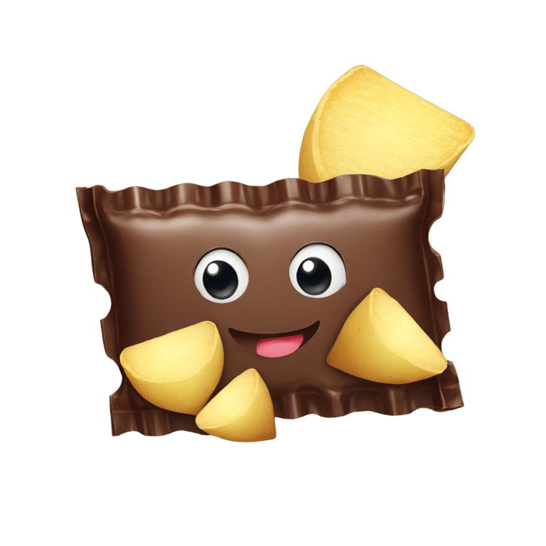 genmoji: A chocolate bar in love with a potato chip