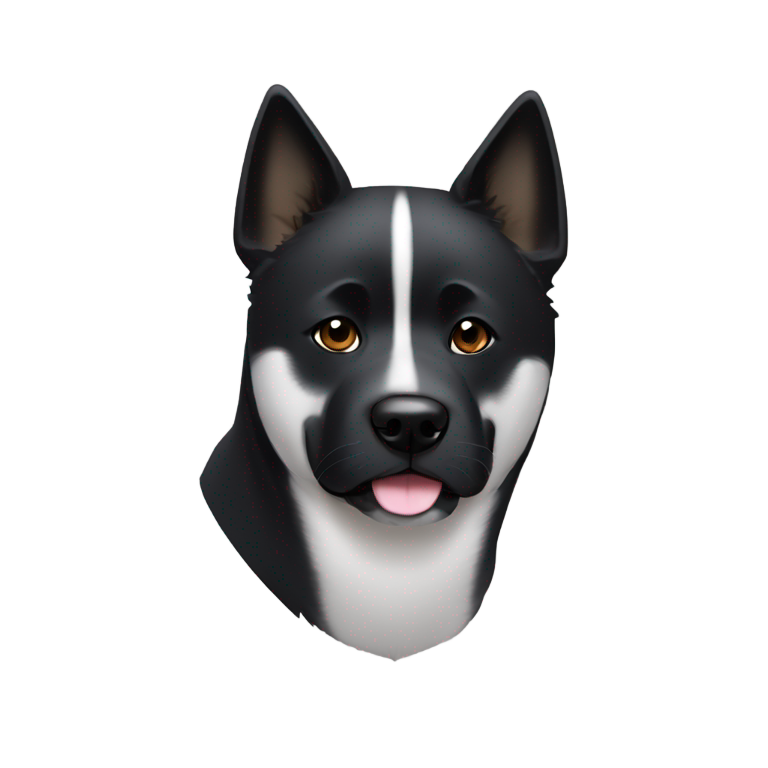 genmoji: Black Akita dog face with pointy ears, and a tiny white beard under his mouth